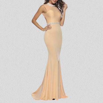 Elegant Evening Dresses for Women Mermaid/Trumpet Beading Evening Party Gowns Long Backless O Neck Sleeveless Prom Dress