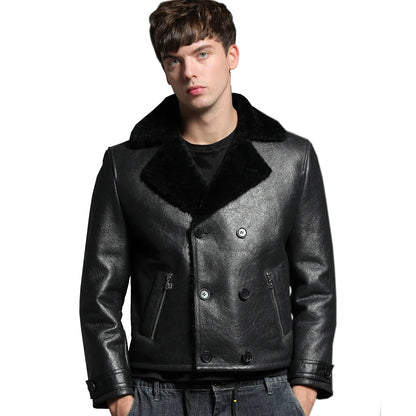 Genuine Sheepskin Fur Coat Men Short Black Natural Thicken Winter Fur Clothing Genuine Leather Formal Suit Clothes