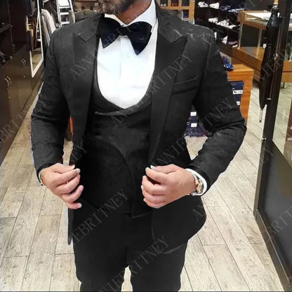 ANNIEBRITNEY Fashion Houndstooth Men's Suits Set Slim Fit Groom Tuxedos for Wedding Prom Formal Jacket Pants Suits for Men 2024