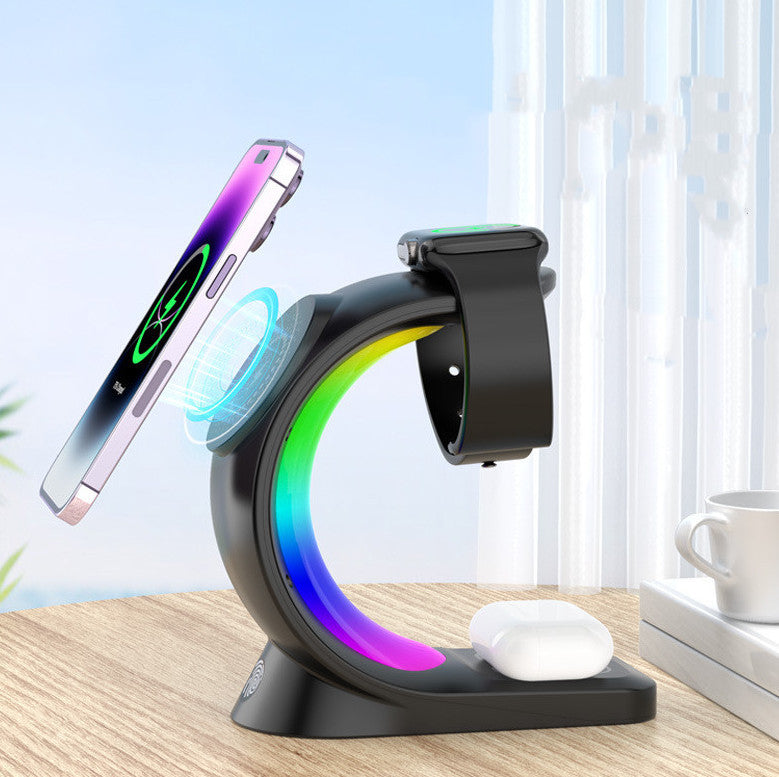 4 In 1 Magnetic Wireless Charger Fast Charging For Smart Phone Atmosphere Light Charging Station For Airpods Pro I-phone Watch Vibrant Vaults