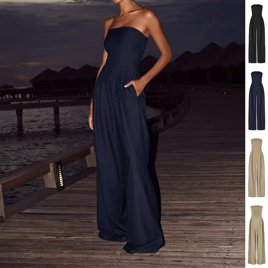 Loose Tube-top Jumpsuit Ins Fashion Backless Wide Leg Long Pants Overalls Women's Clothing Vibrant Vaults