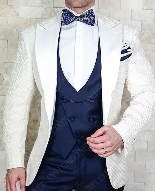 ANNIEBRITNEY Fashion Houndstooth Men's Suits Set Slim Fit Groom Tuxedos for Wedding Prom Formal Jacket Pants Suits for Men 2024