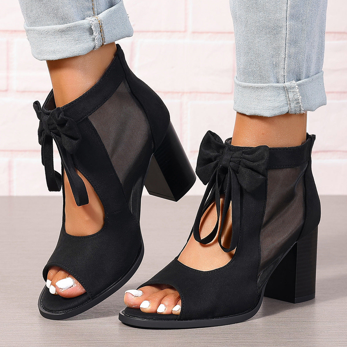 Platform Chunky High Heels Women's Sandals Bow Decoration Open Toe Block Ankle Strap Sandals For Dress Bridal Party Shoes Vibrant Vaults