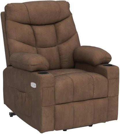 Electric Power Lift Recliner Chair for Elderly, Fabric Recliner Chair with Massage and Heat, Spacious Seat, USB Ports, Cup Holde