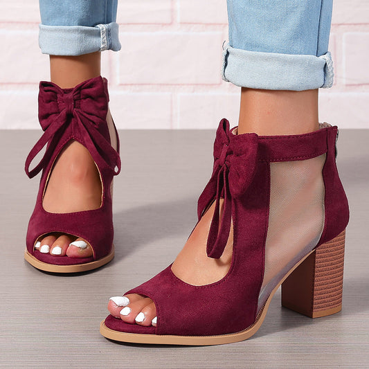 Platform Chunky High Heels Women's Sandals Bow Decoration Open Toe Block Ankle Strap Sandals For Dress Bridal Party Shoes Vibrant Vaults