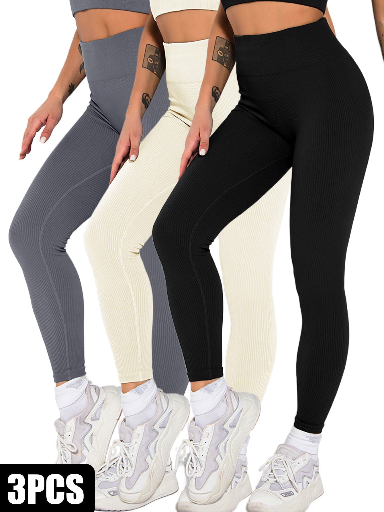 3 Pack Womens Seamless Ribbed Leggings Soft Slimming Yoga Pants, Ribbed Yoga Pants High Waisted Gym Leggings Sport Women Fitness Seamless Female Vibrant Vaults