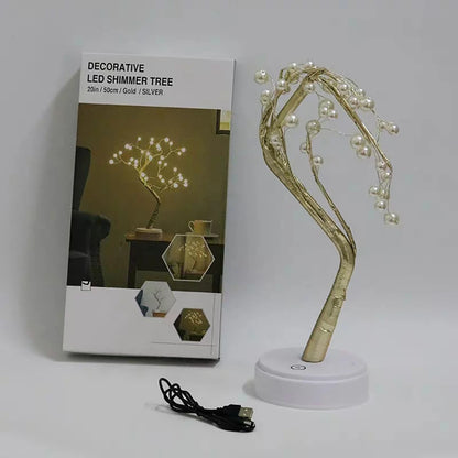 Fairy Light Spirit Tree Lamp Sparkly Tree Lamp Battery/USB Operated LED Mini Tree Warm Light Pearl Starry Night Light