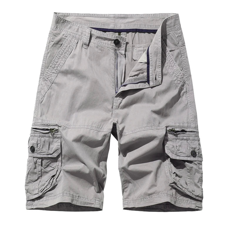 Summer New Men's Cotton Cargo Shorts Fashion Khaki Multi-Pocket Casual Short Pants Loose Large Size Comfortable Shorts Men