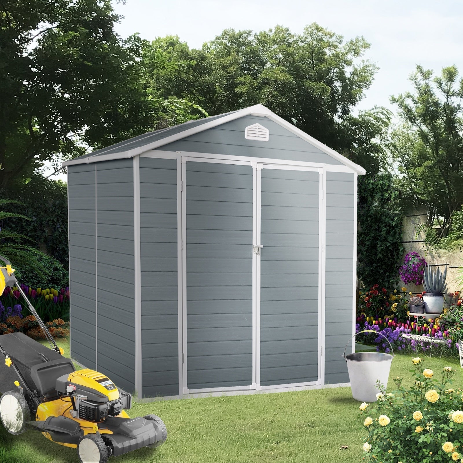 8x6ft Resin Outdoor Storage Shed Kit-Perfect To Store Patio Furniture,Grey Vibrant Vaults
