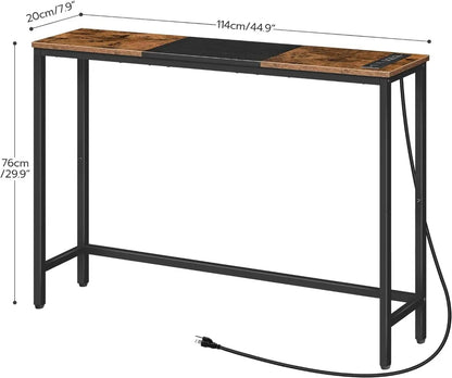 HOOBRO Narrow Console Table with Power Outlets, 44.9-Inch Sofa Table, Slim Behind Couch Table, Entryway Display Shelf