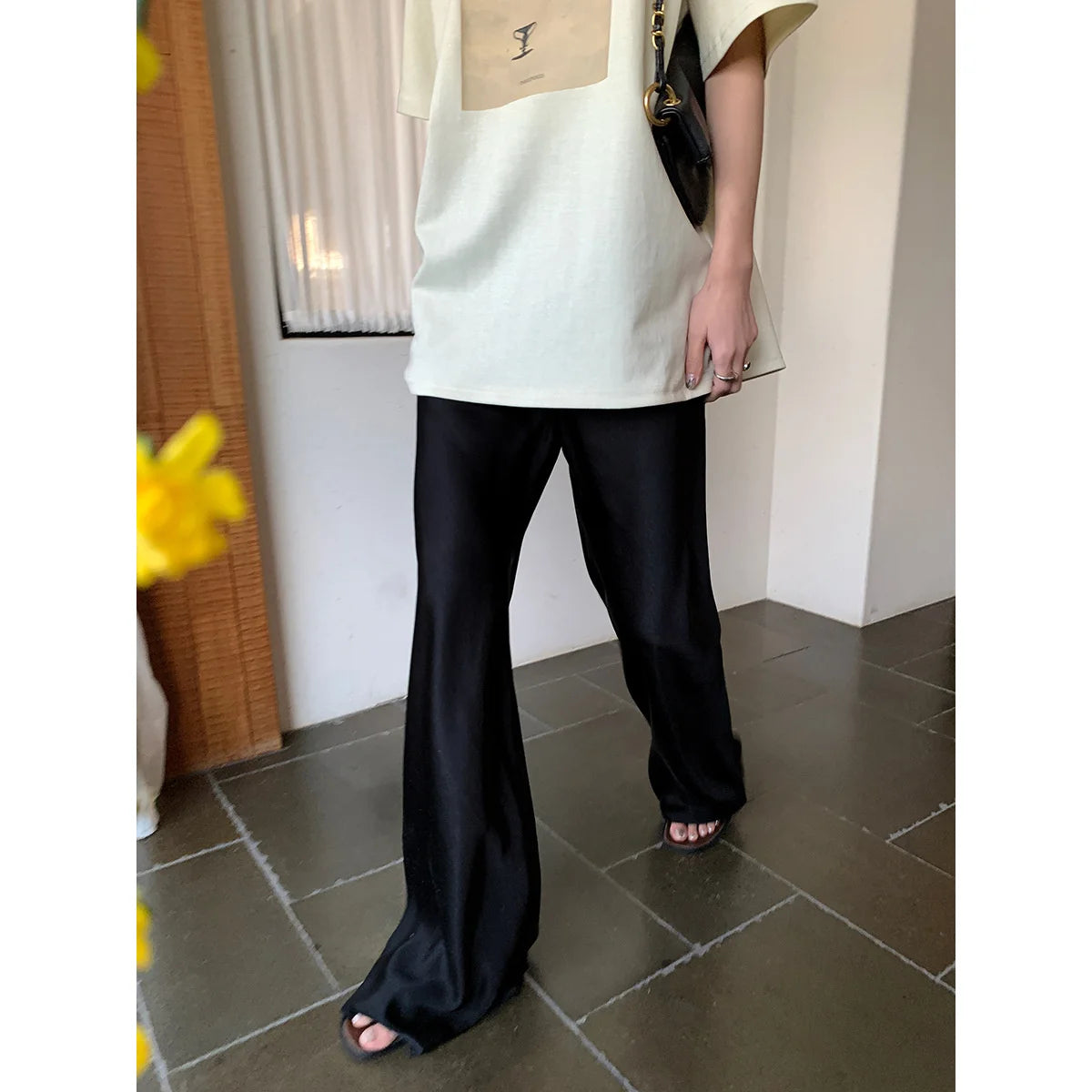 Satin Wide Leg Pants Long Floor Casual Pants Women's Summer