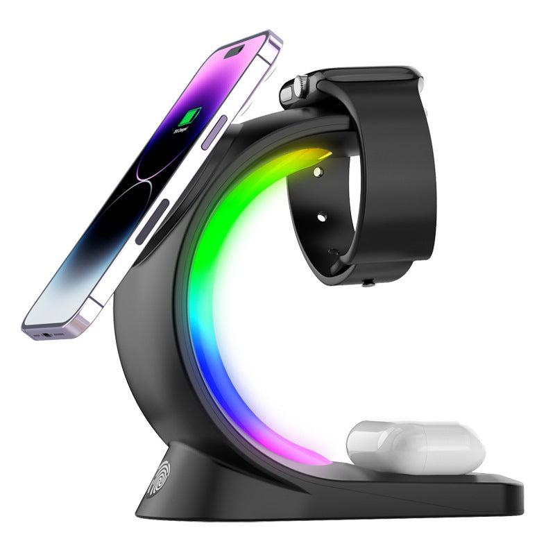 4 In 1 Magnetic Wireless Charger Fast Charging For Smart Phone Atmosphere Light Charging Station For Airpods Pro I-phone Watch Vibrant Vaults