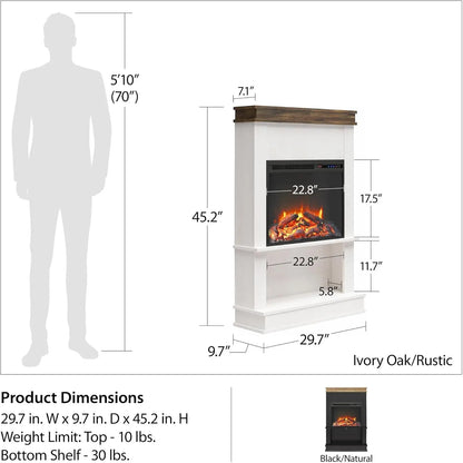 30 Inch Electric Fireplace with Mantel and Shelf, Replaceable Fireplace Insert Heater, Freestanding, Remote Control