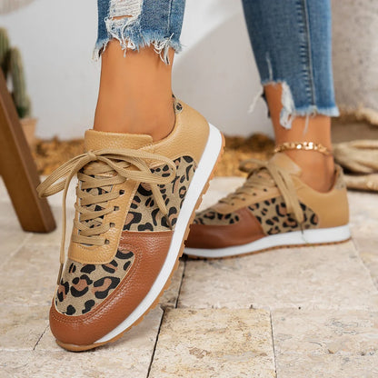 Women Platform Sneakers new Round Toe Low-top Leopard Wedge Shoes Women Lace Up Sports Casual Shoes for Women Zapatos De Mujer