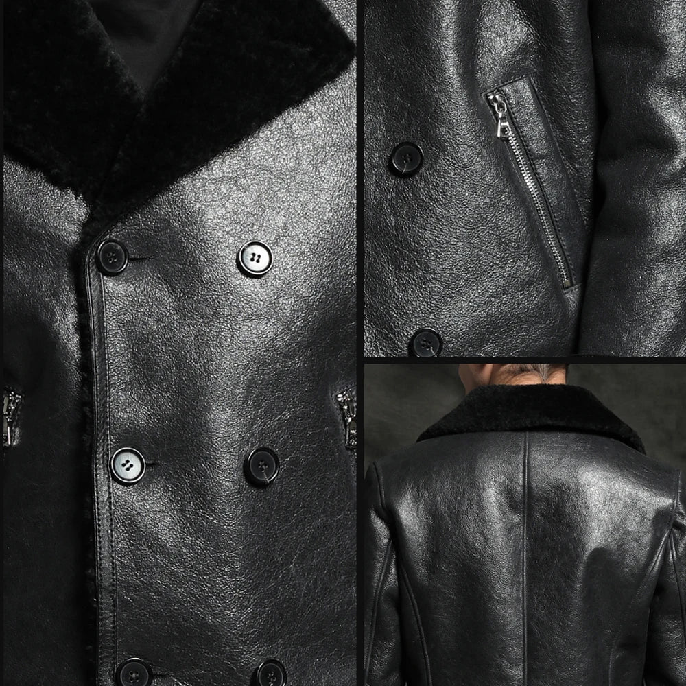 Genuine Sheepskin Fur Coat Men Short Black Natural Thicken Winter Fur Clothing Genuine Leather Formal Suit Clothes