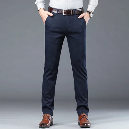 Spring Summer New Men‘s Suit Pants Dress Pant Business Office Cotton Classic Black Blue Trousers Male Plus Size 40