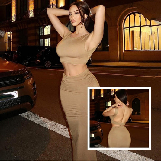 Women Tank Tops Long Skirts Party  Dresses Two Piece Matching Sets Outfit 2025 Summer Clothes  Slim Solid Color Vibrant Vaults