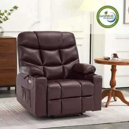 Power Lift Recliner Chair with Extended Footrest for Big Elderly People Faux Leather R7289 (Dark Brown Medium-Wide)