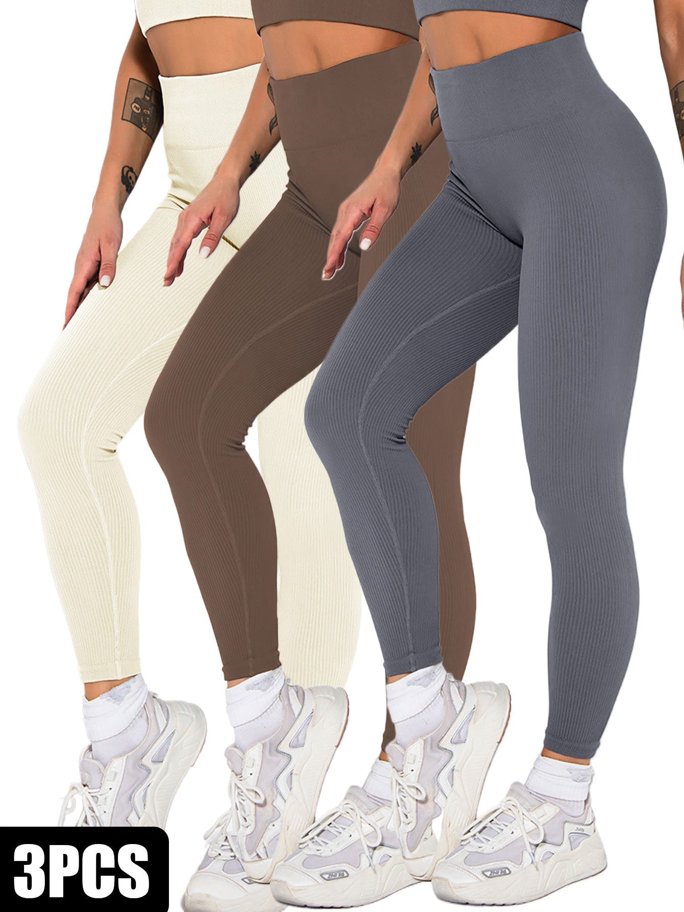 3 Pack Womens Seamless Ribbed Leggings Soft Slimming Yoga Pants, Ribbed Yoga Pants High Waisted Gym Leggings Sport Women Fitness Seamless Female Vibrant Vaults