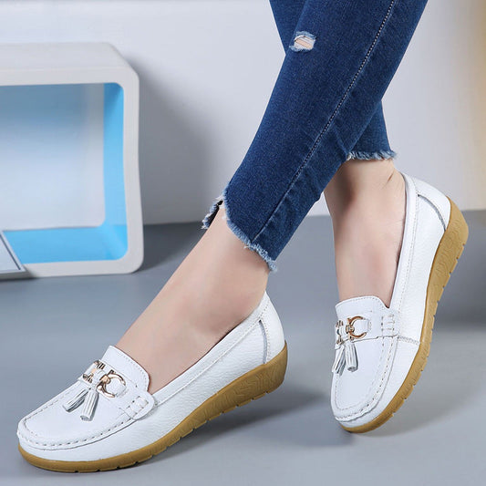 Women's Hollow Leather Shoes Soft Bottom Wedge Hole Vibrant Vaults