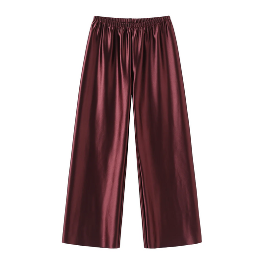 Satin Wide Leg Pants Long Floor Casual Pants Women's Summer