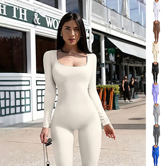 Women's Yoga Sports Fitness Jumpsuit Workout Long Sleeve Square Collar Clothing Vibrant Vaults