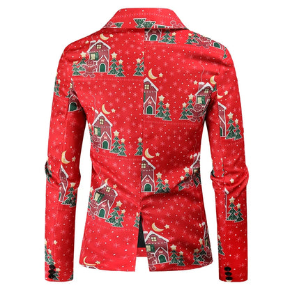 Boutique Men's S-4XL (suit + Trousers) Men's Casual and Comfortable Christmas Fashion 3D Printing Christmas Tree 2-piece Set