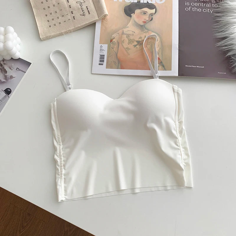 ITOOLIN Fashion Backless Tank Tops Cute Crop Tops For Women Slim Elastic Camisole Ice Silk Women Spaghetti Camis With Bra Pad Vibrant Vaults