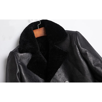 Genuine Sheepskin Fur Coat Men Short Black Natural Thicken Winter Fur Clothing Genuine Leather Formal Suit Clothes