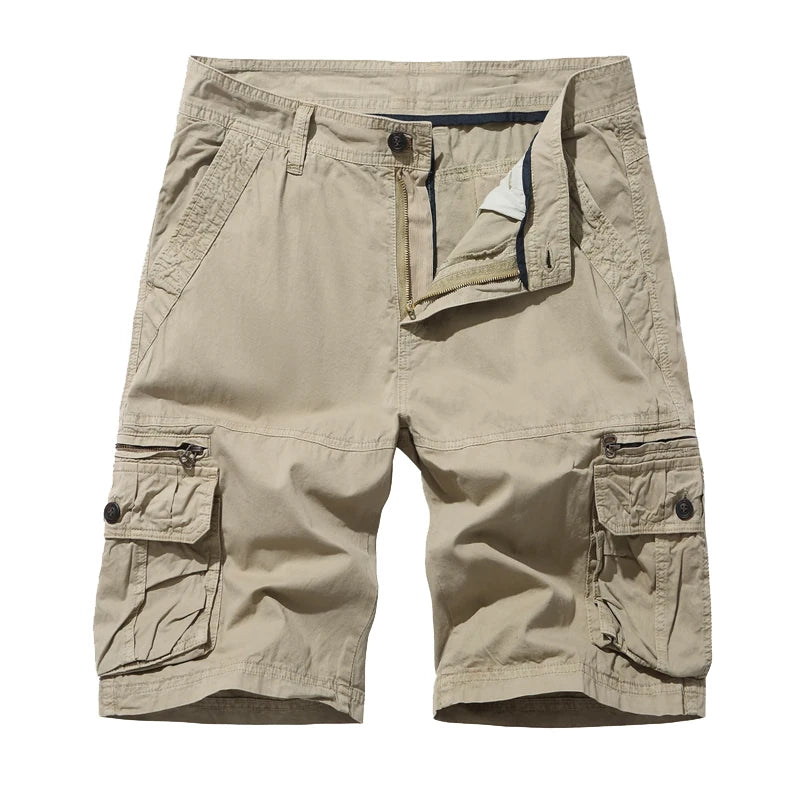 Summer New Men's Cotton Cargo Shorts Fashion Khaki Multi-Pocket Casual Short Pants Loose Large Size Comfortable Shorts Men