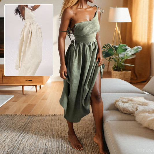 Summer V-neck Suspender Split Dress Fashion Backless High Waist Long Dress For Women Clothing Vibrant Vaults