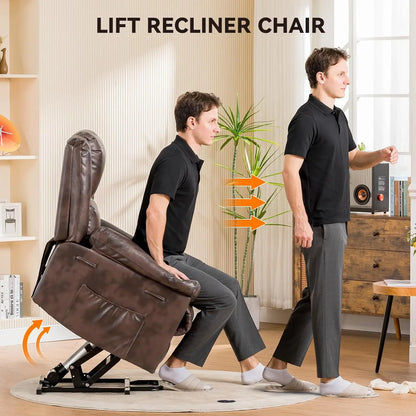 Power Lift Recliner for Elderly Lift Chair with Heat and PU Recliner Sofa with Timing Function 2 Side Pockets