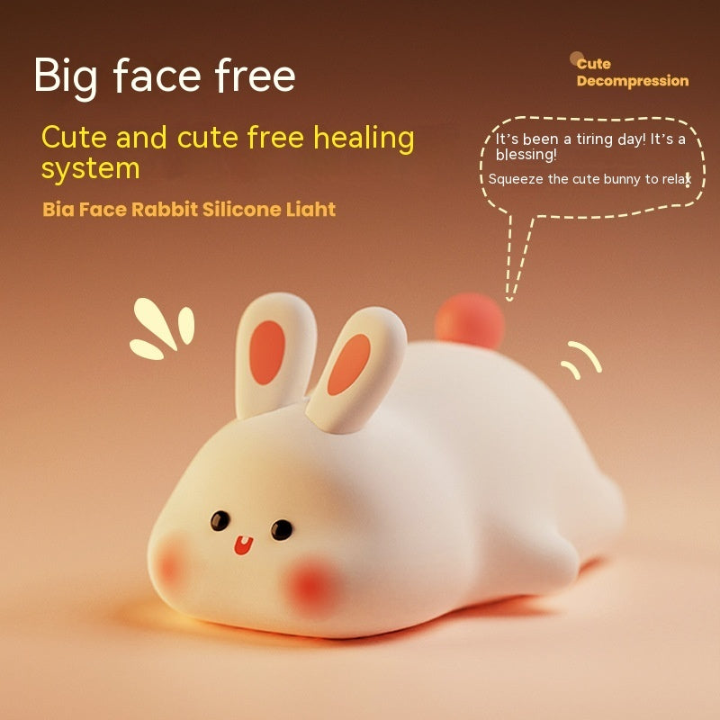 Cute LED Night Light Touch Sensor Cartoon Kid's Nightlights Big Face Rabbit Silicone Night Light Christmas Gift Bedside Lamp Home Decor Vibrant Vaults