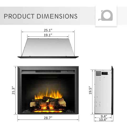 28 "W electric fireplace plug (EF262), fireplace heater 750/1500W, flame crackle, remote control