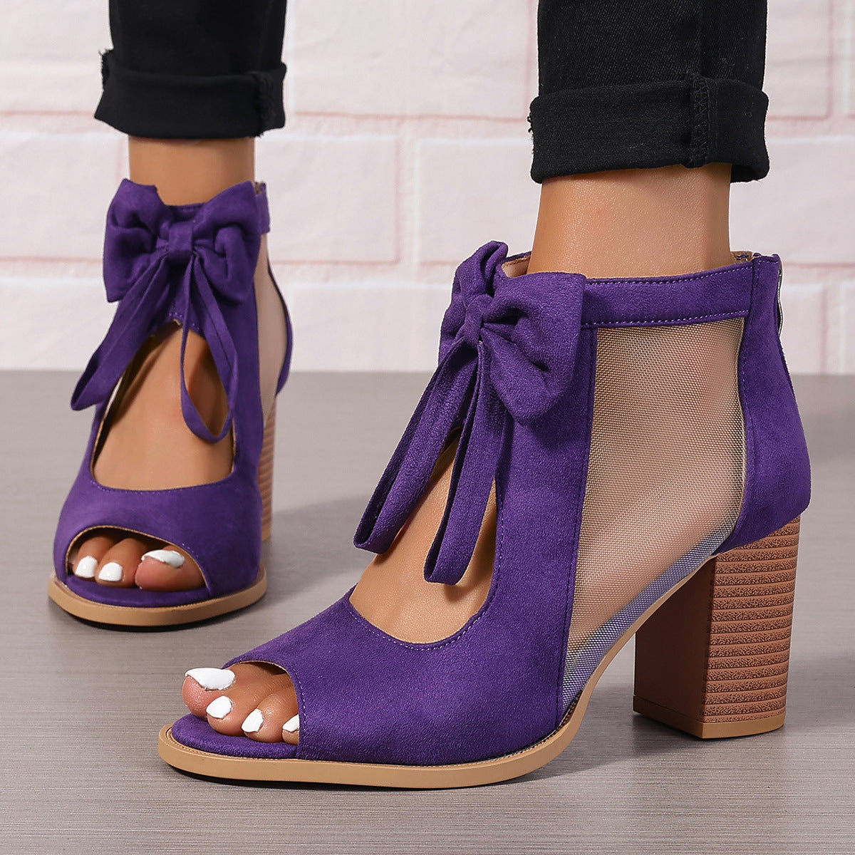 Platform Chunky High Heels Women's Sandals Bow Decoration Open Toe Block Ankle Strap Sandals For Dress Bridal Party Shoes Vibrant Vaults