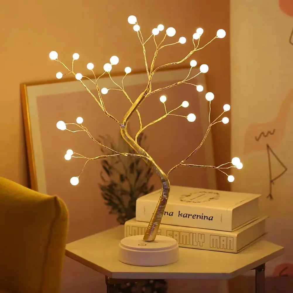 Fairy Light Spirit Tree Lamp Sparkly Tree Lamp Battery/USB Operated LED Mini Tree Warm Light Pearl Starry Night Light