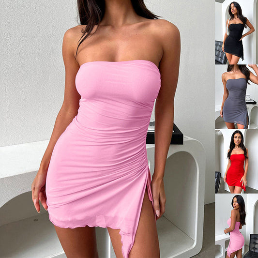 Y2K Tube-top Split Dress Summer Ins Fashion Backless Short Dresses For Women Vibrant Vaults