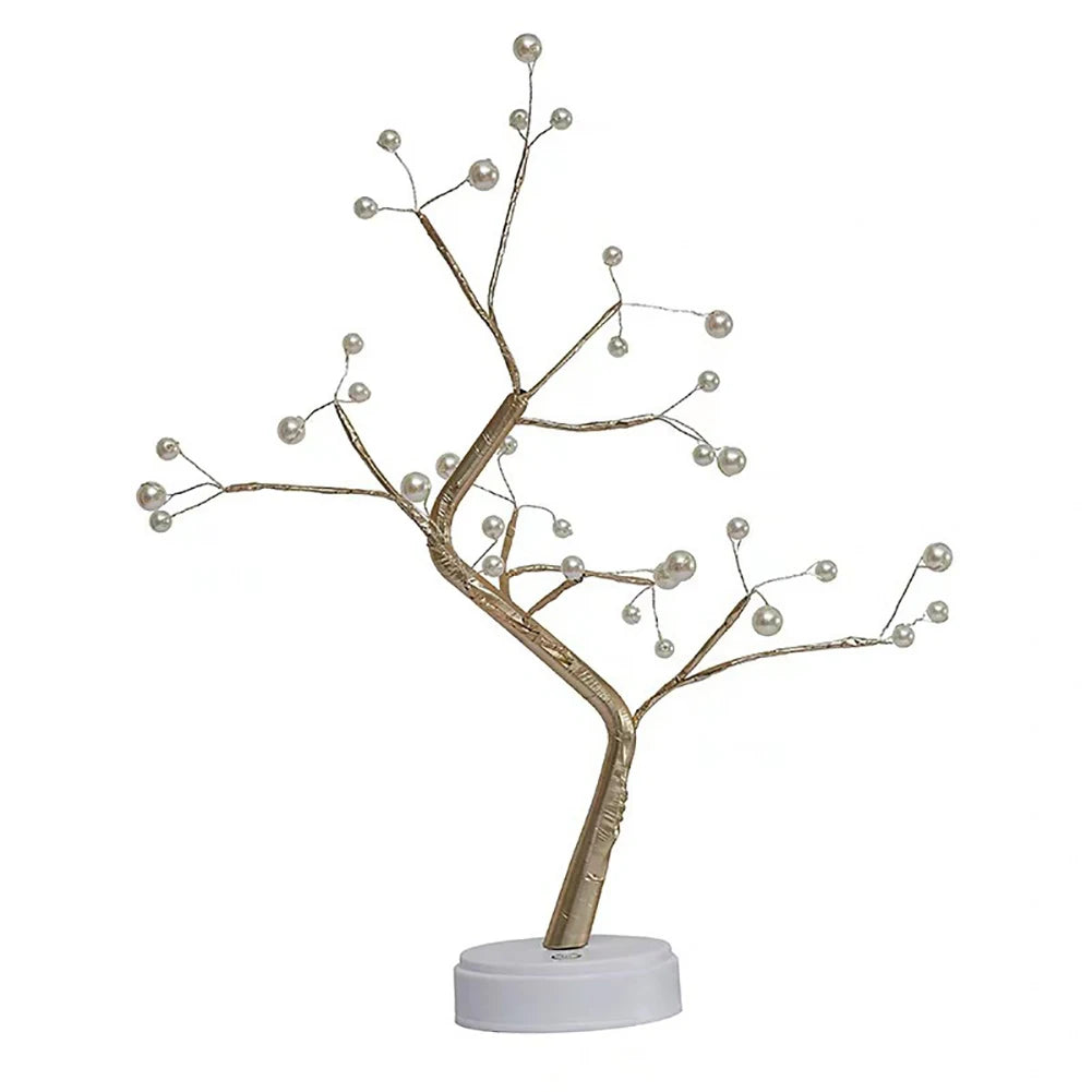 Fairy Light Spirit Tree Lamp Sparkly Tree Lamp Battery/USB Operated LED Mini Tree Warm Light Pearl Starry Night Light