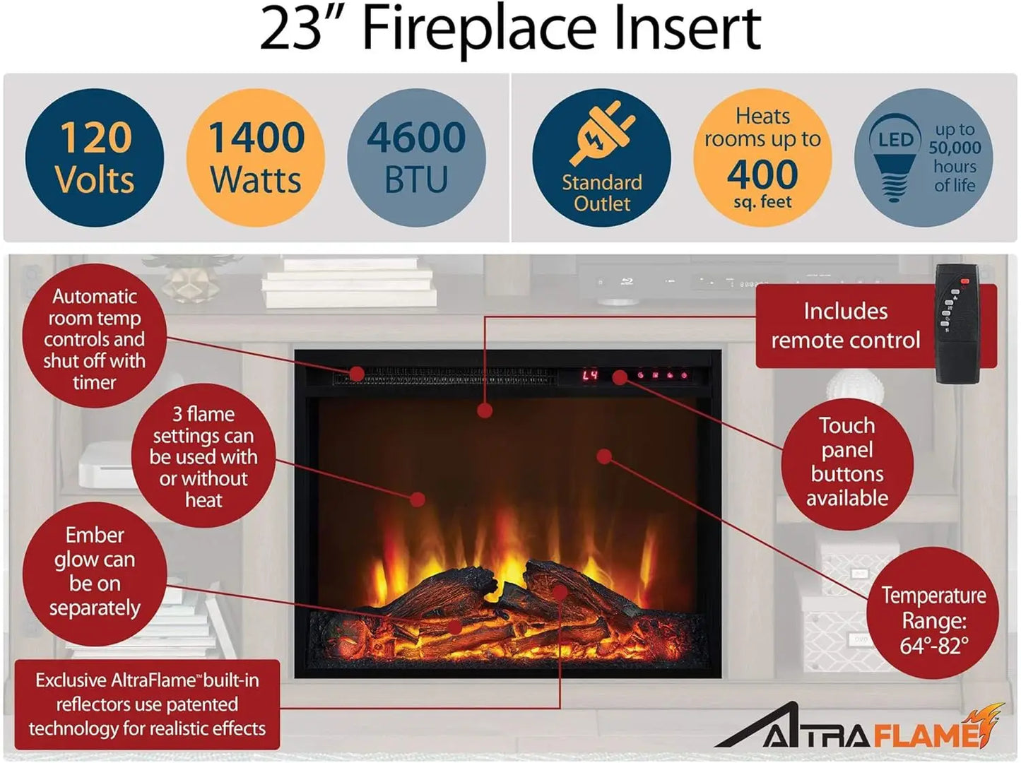 30 Inch Electric Fireplace with Mantel and Shelf, Replaceable Fireplace Insert Heater, Freestanding, Remote Control