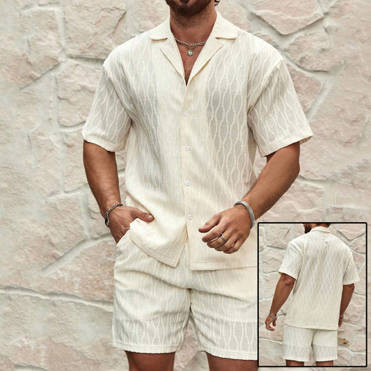 Men Tracksuits Summer Fashion Solid Loose Casual Two Pieces Lapel Button Shirt Shorts Beach Holiday All-match Outfits Male Vibrant Vaults
