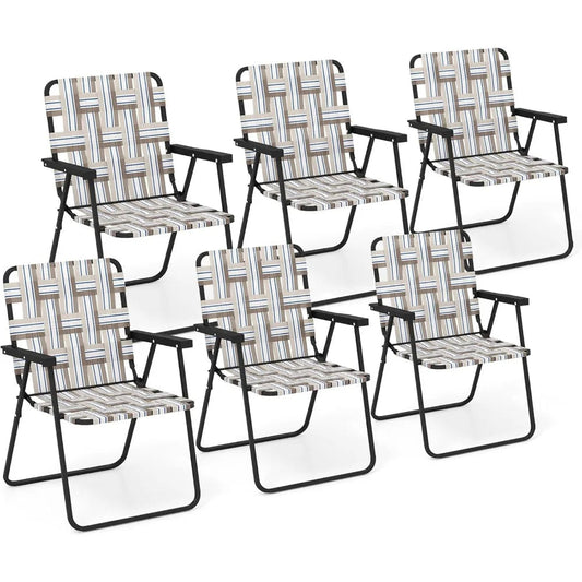 Beach Chairs for Adults 6-Pack - Camping Chair with Steel Frame, Lightweight Folding Directors Chair, Outdoor Webbing Chair Vibrant Vaults