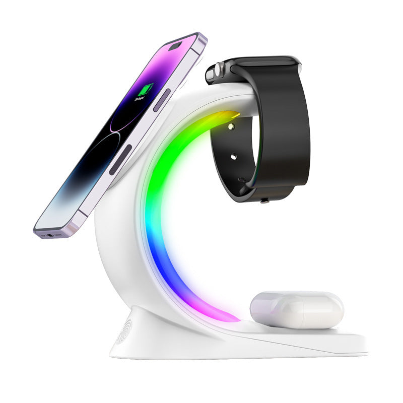 4 In 1 Magnetic Wireless Charger Fast Charging For Smart Phone Atmosphere Light Charging Station For Airpods Pro I-phone Watch Vibrant Vaults