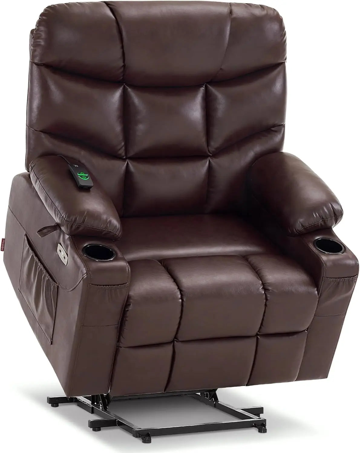 Power Lift Recliner Chair with Extended Footrest for Big Elderly People Faux Leather R7289 (Dark Brown Medium-Wide)