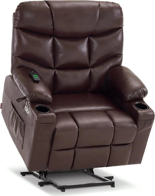 Power Lift Recliner Chair with Extended Footrest for Big Elderly People Faux Leather R7289 (Dark Brown Medium-Wide) Vibrant Vaults