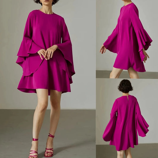 Spring Summer Women Solid Dress Fashion O Neck Ruffles Loose Casual Dresses For Woman Robe Femme 2024 New Elegant Vestidos