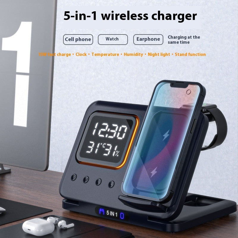 15W Wireless Chargers Stand 5 In1 LED Digital Alarm Clock Fast Charging Dock Station Vibrant Vaults