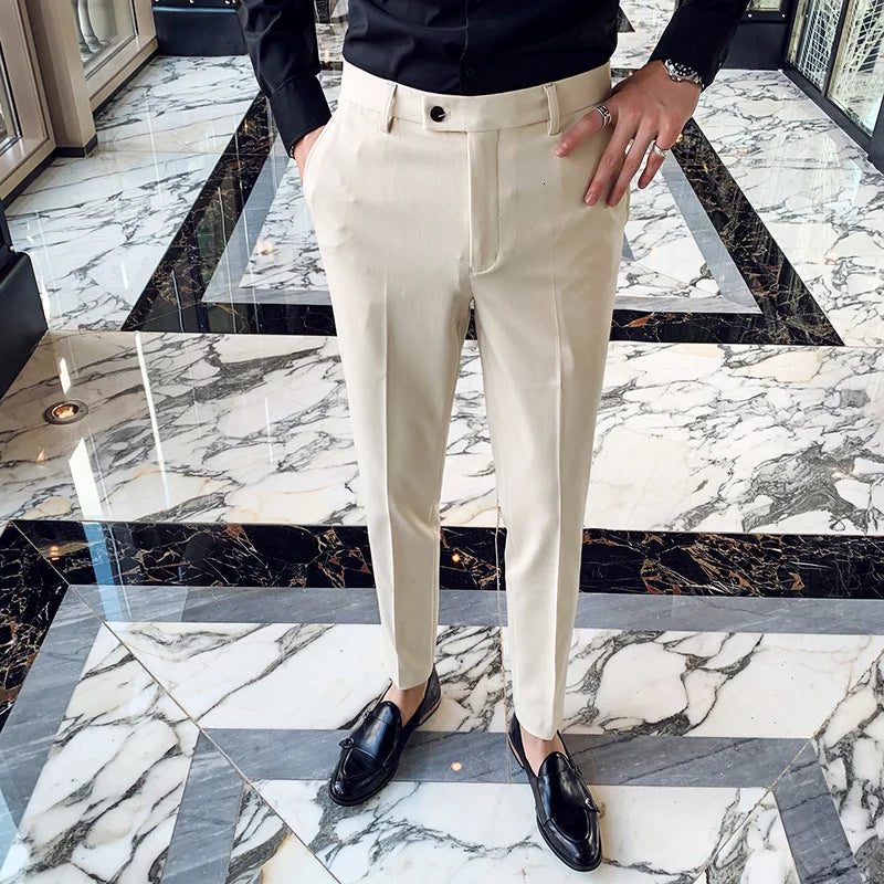 Men's Social Trousers Masculina Suit Trousers Man Formal Pants Spring Men Dress Pants Slim Fit Black White Pantalones Hombre Vibrant Vaults