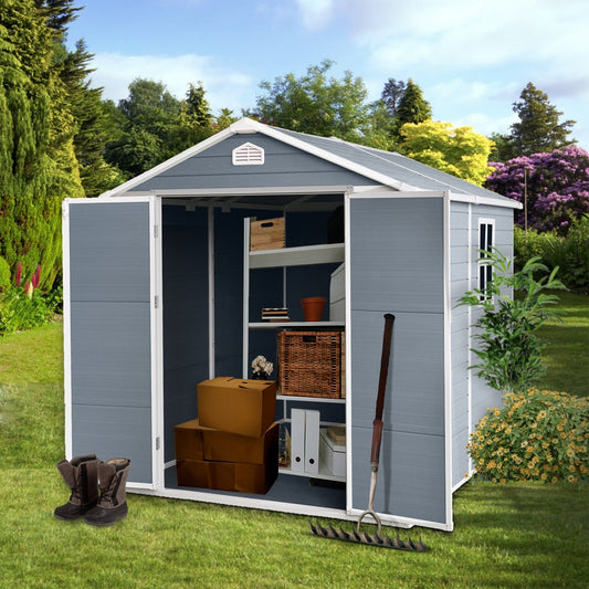 8x6ft Resin Outdoor Storage Shed Kit-Perfect To Store Patio Furniture,Grey Vibrant Vaults