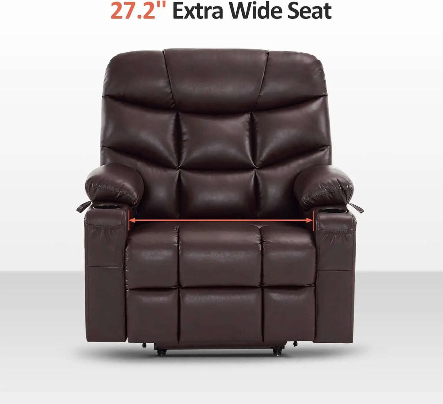 Power Lift Recliner Chair with Extended Footrest for Big Elderly People Faux Leather R7289 (Dark Brown Medium-Wide)