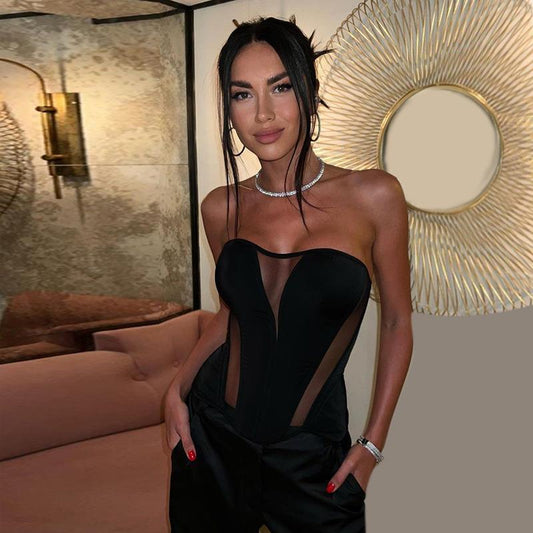 Cold-shoulder Mesh Stitching Waist Top Vibrant Vaults